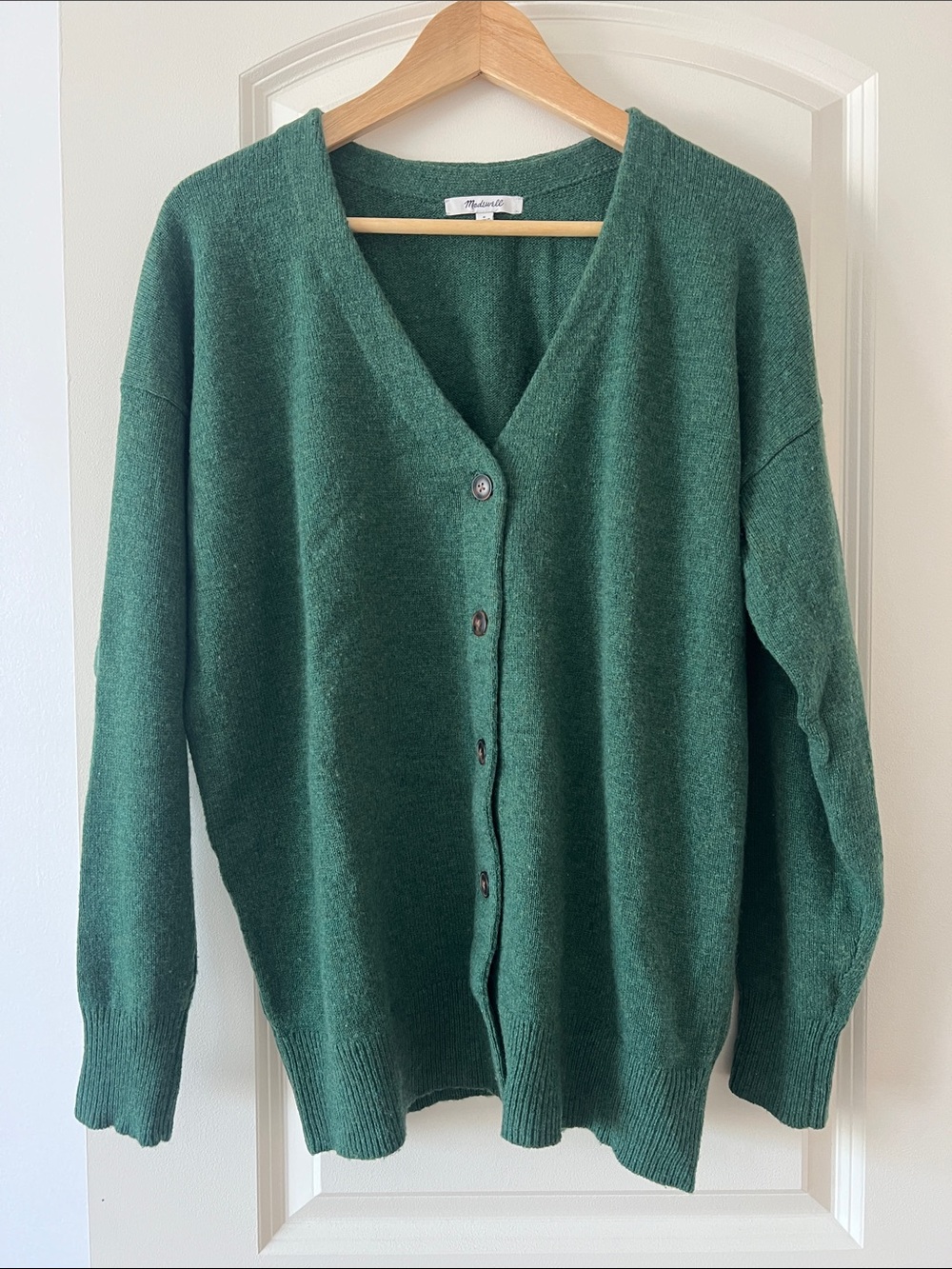 Madewell Forest Green V-Neck Wool Blend Button-Front Cardigan